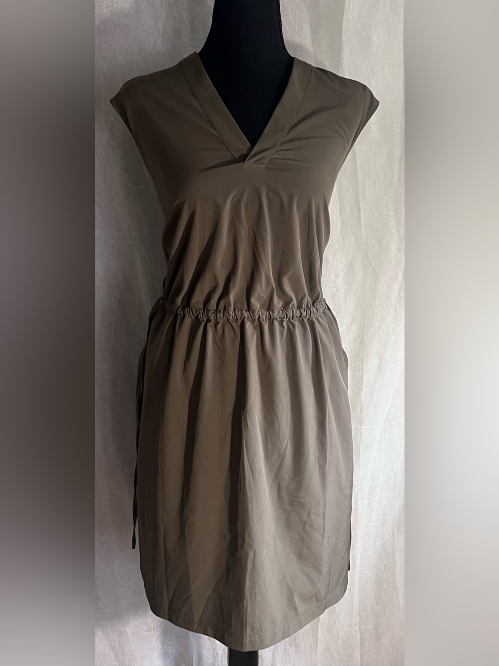 Calvin Klein Olive Green V-Neck Drawstring Mini Dress